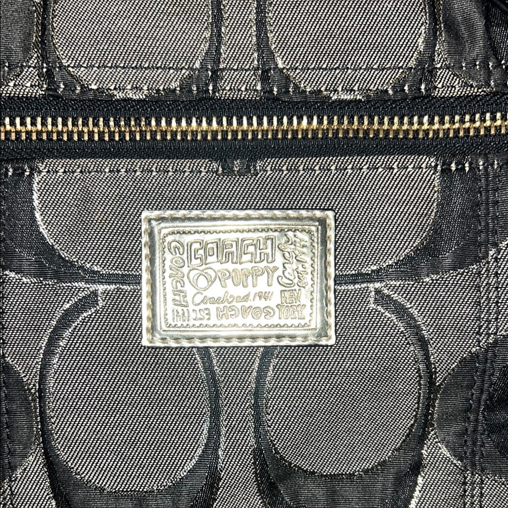 Coach Signature Poppy Canvas Tote with Black Patent Leather Trim - Picture 4 of 11